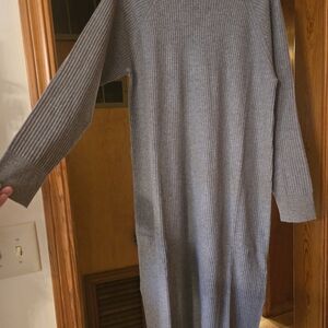Gray Ribbed Knit Dress- Long Sleeved